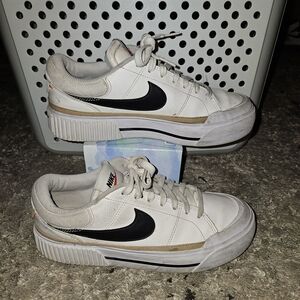 Nike Women’s White/Black Low-Top Platform Sneakers with Tan Accent